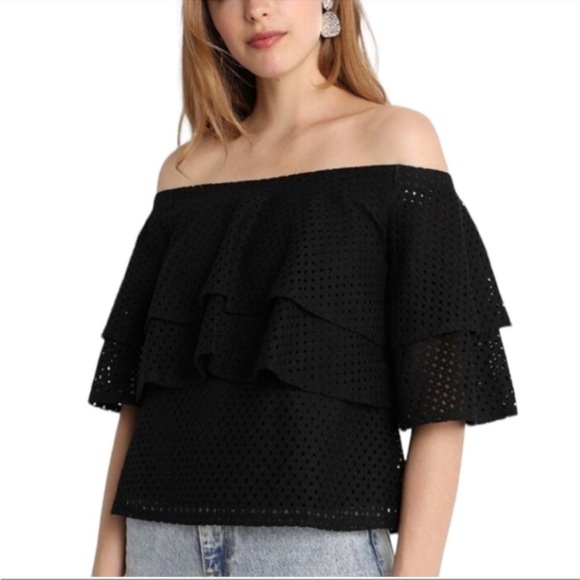 Banana Republic Womens Off The Shoulder Ruffle Blouse S Black Eyelet Feminine - Picture 2 of 14